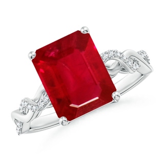 10x8mm AAA Emerald-Cut Solitaire Ruby Infinity Twist Ring in P950 Platinum