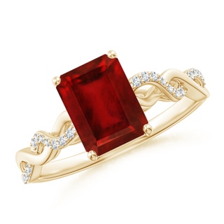 8x6mm AAAA Emerald-Cut Solitaire Ruby Infinity Twist Ring in Yellow Gold