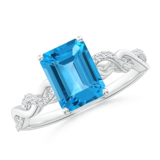 8x6mm AAA Emerald-Cut Solitaire Swiss Blue Topaz Infinity Twist Ring in White Gold