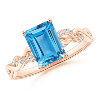 8x6mm AAAA Emerald-Cut Solitaire Swiss Blue Topaz Infinity Twist Ring in 10K Rose Gold