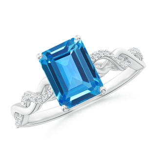 8x6mm AAAA Emerald-Cut Solitaire Swiss Blue Topaz Infinity Twist Ring in White Gold