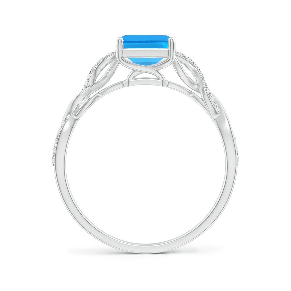 8x6mm AAAA Emerald-Cut Solitaire Swiss Blue Topaz Infinity Twist Ring in White Gold Side-1
