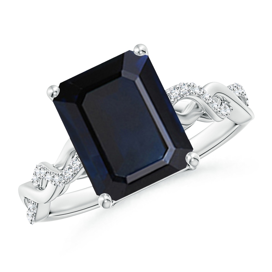 10x8mm A Emerald-Cut Solitaire Sapphire Infinity Twist Ring in White Gold 