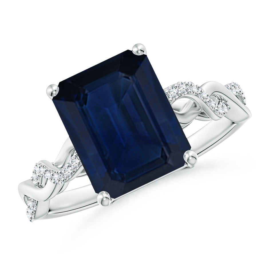 10x8mm AA Emerald-Cut Solitaire Sapphire Infinity Twist Ring in White Gold 