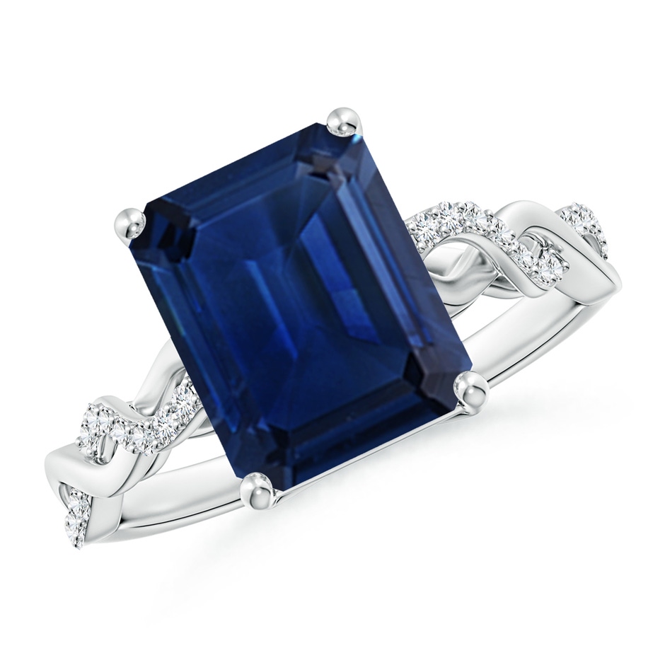 10x8mm AAA Emerald-Cut Solitaire Sapphire Infinity Twist Ring in White Gold 