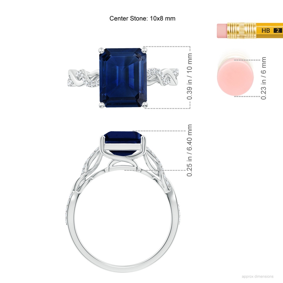 10x8mm AAA Emerald-Cut Solitaire Sapphire Infinity Twist Ring in White Gold ruler