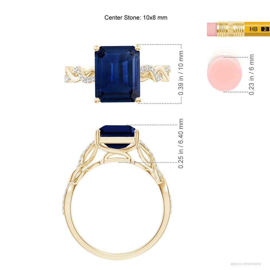 10x8mm AAA Emerald-Cut Solitaire Sapphire Infinity Twist Ring in Yellow Gold ruler