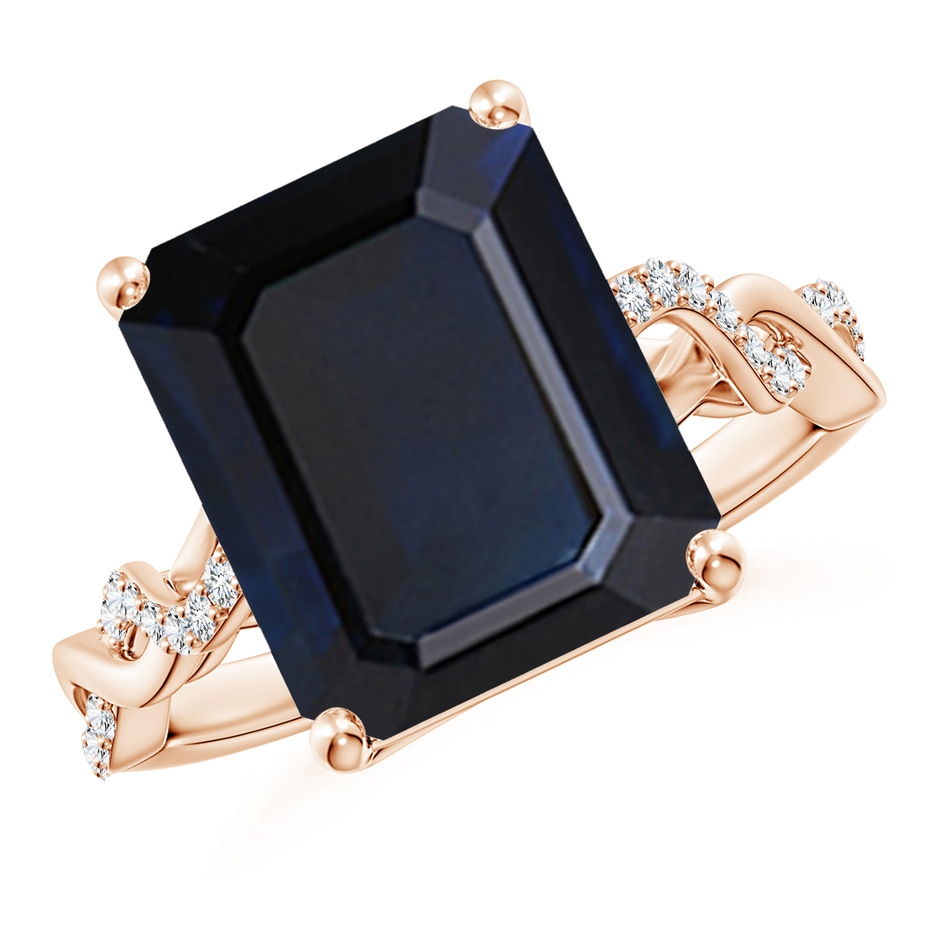 12x10mm A Emerald-Cut Solitaire Sapphire Infinity Twist Ring in Rose Gold 