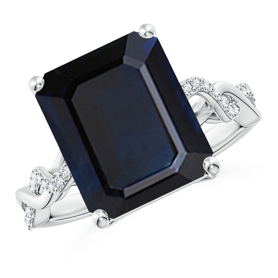 12x10mm A Emerald-Cut Solitaire Sapphire Infinity Twist Ring in White Gold 