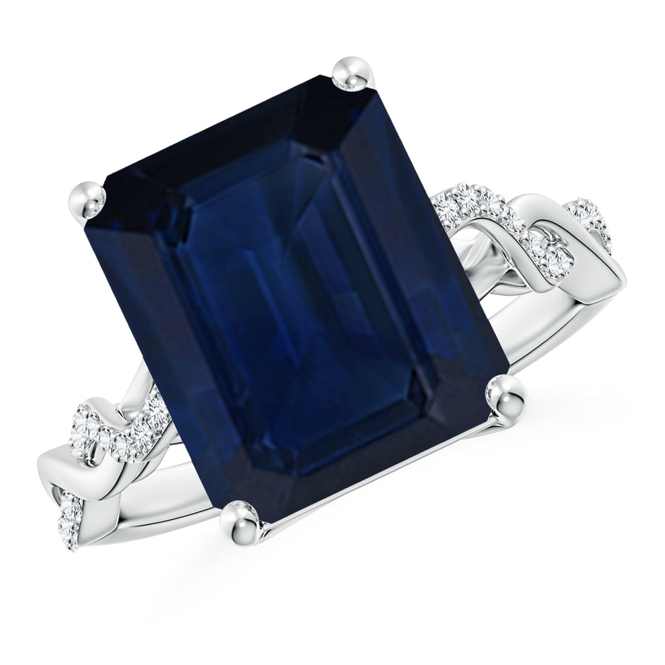 12x10mm AA Emerald-Cut Solitaire Sapphire Infinity Twist Ring in P950 Platinum 