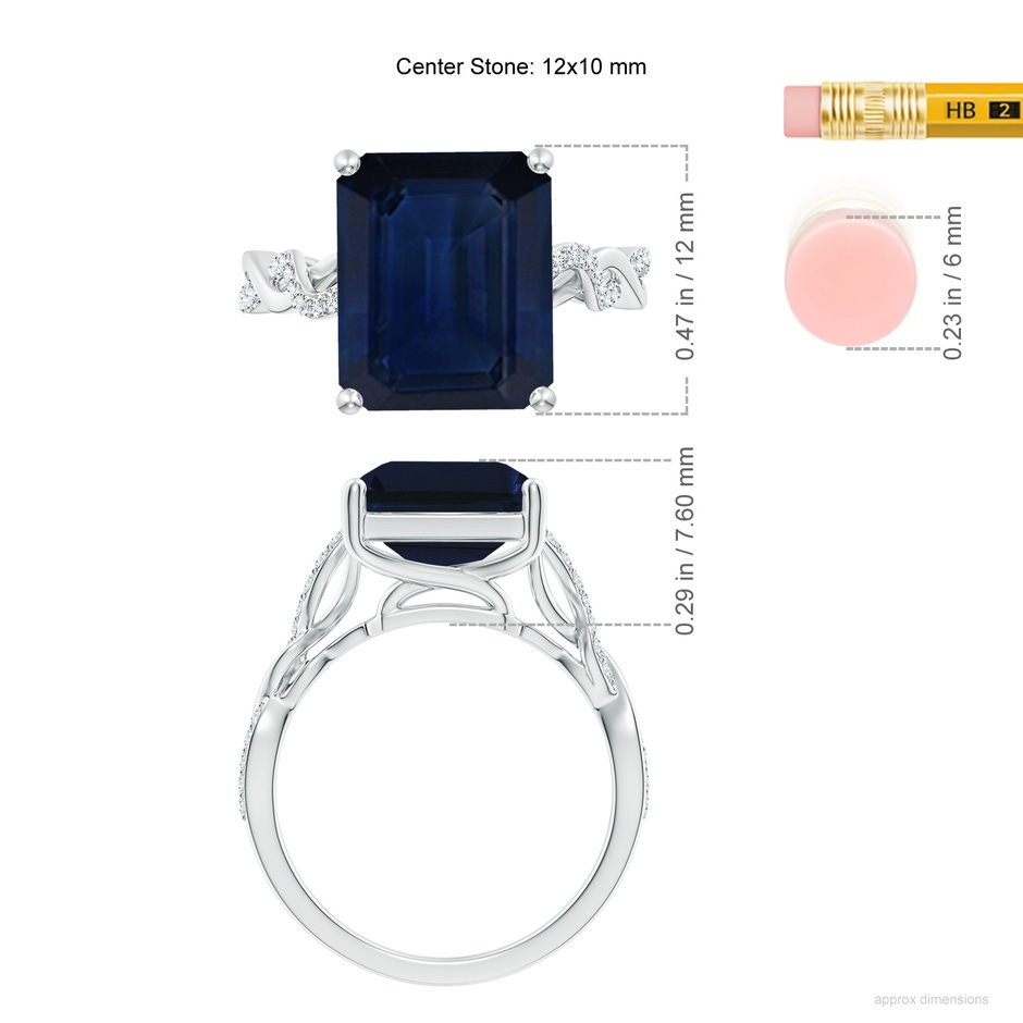 12x10mm AA Emerald-Cut Solitaire Sapphire Infinity Twist Ring in P950 Platinum ruler