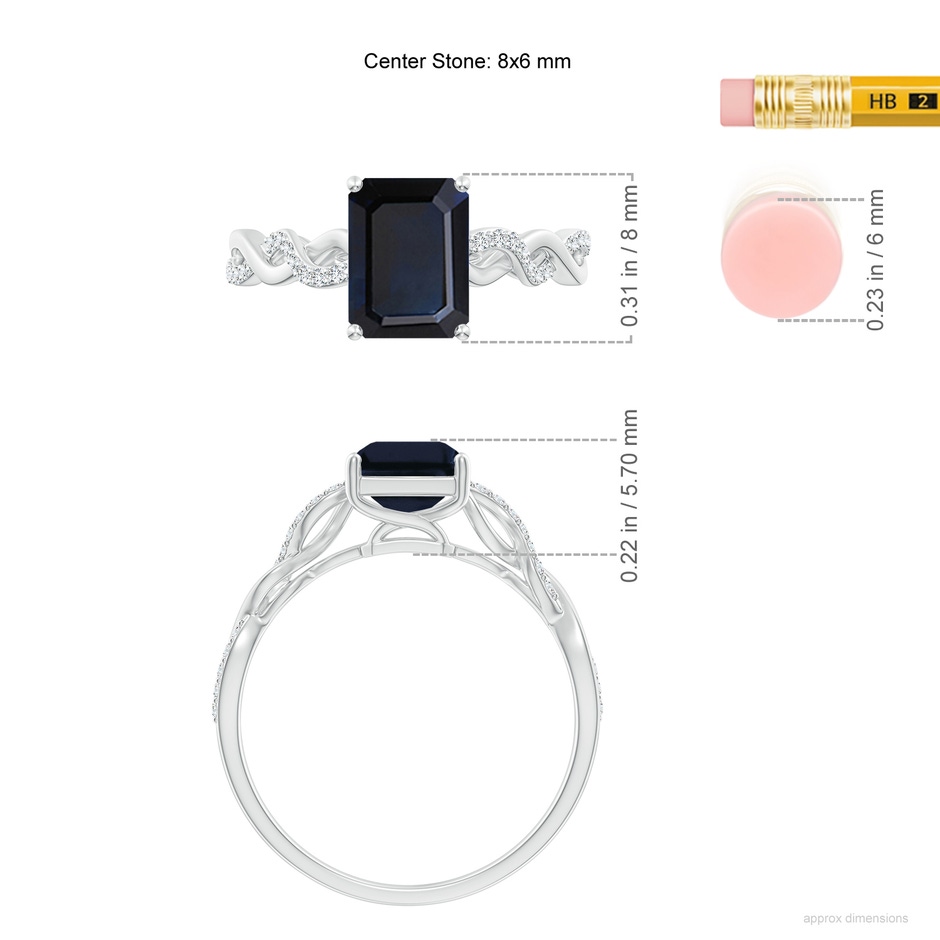 8x6mm A Emerald-Cut Solitaire Sapphire Infinity Twist Ring in White Gold ruler