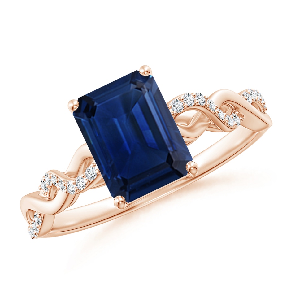 8x6mm AAA Emerald-Cut Solitaire Sapphire Infinity Twist Ring in Rose Gold 