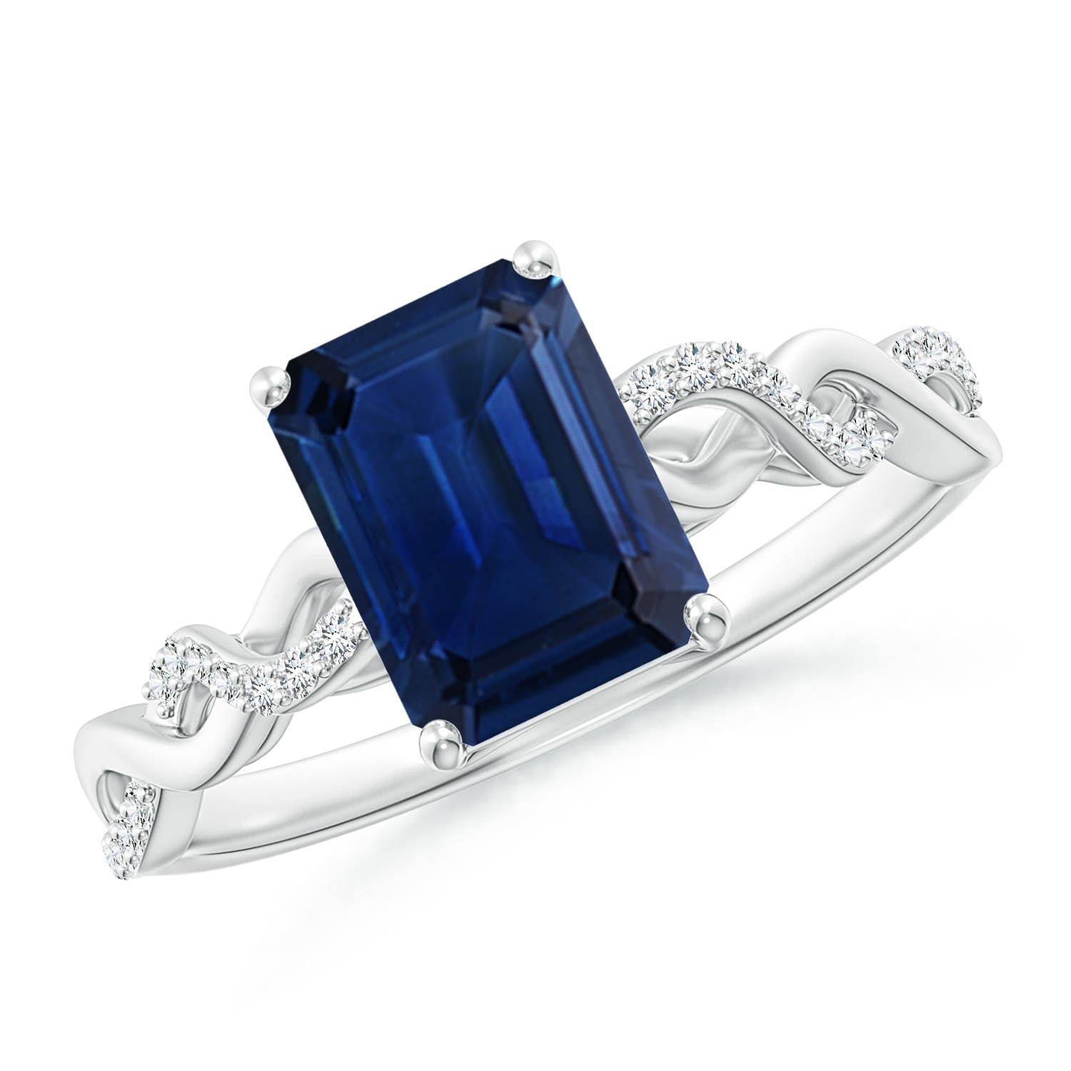 Emerald-Cut Solitaire Sapphire Infinity Twist Ring | Angara