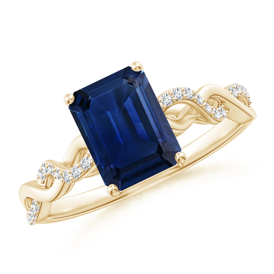 8x6mm AAA Emerald-Cut Solitaire Sapphire Infinity Twist Ring in Yellow Gold 