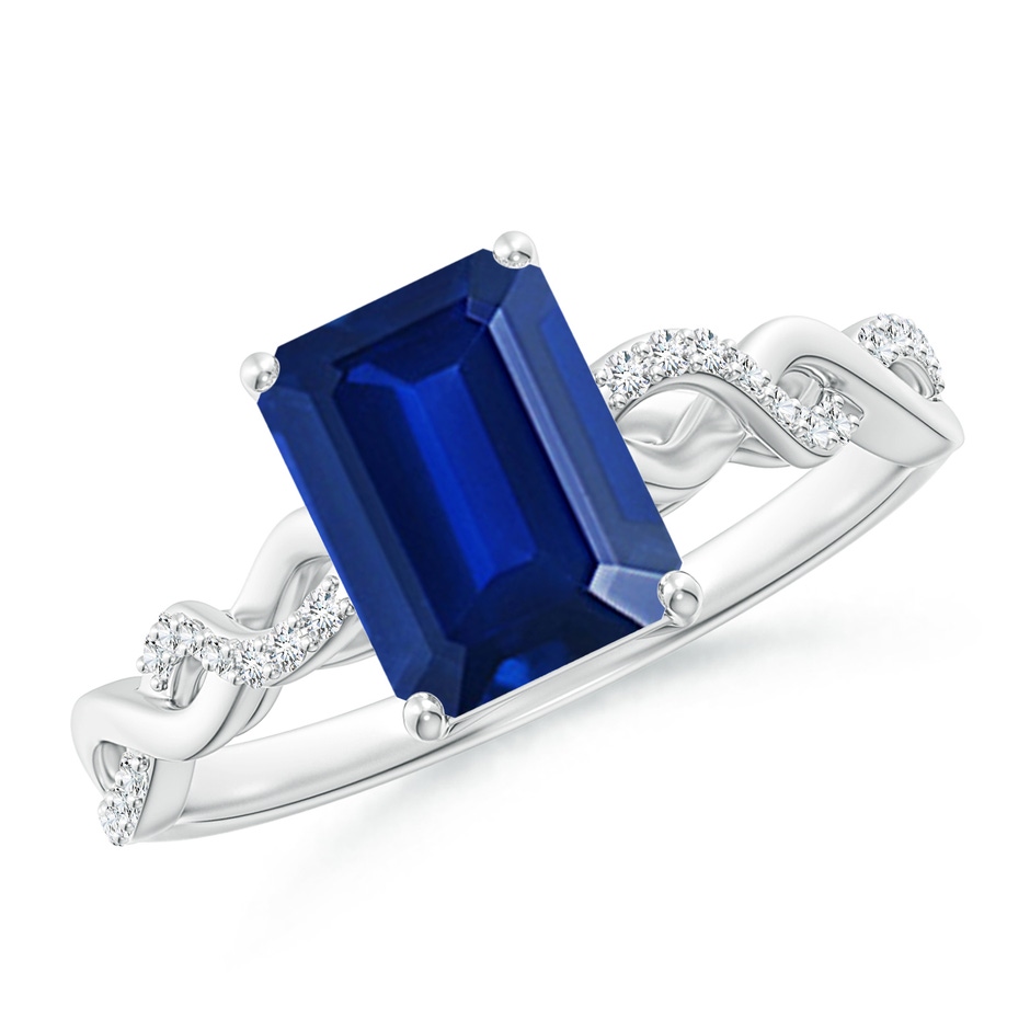 8x6mm AAAA Emerald-Cut Solitaire Sapphire Infinity Twist Ring in White Gold 