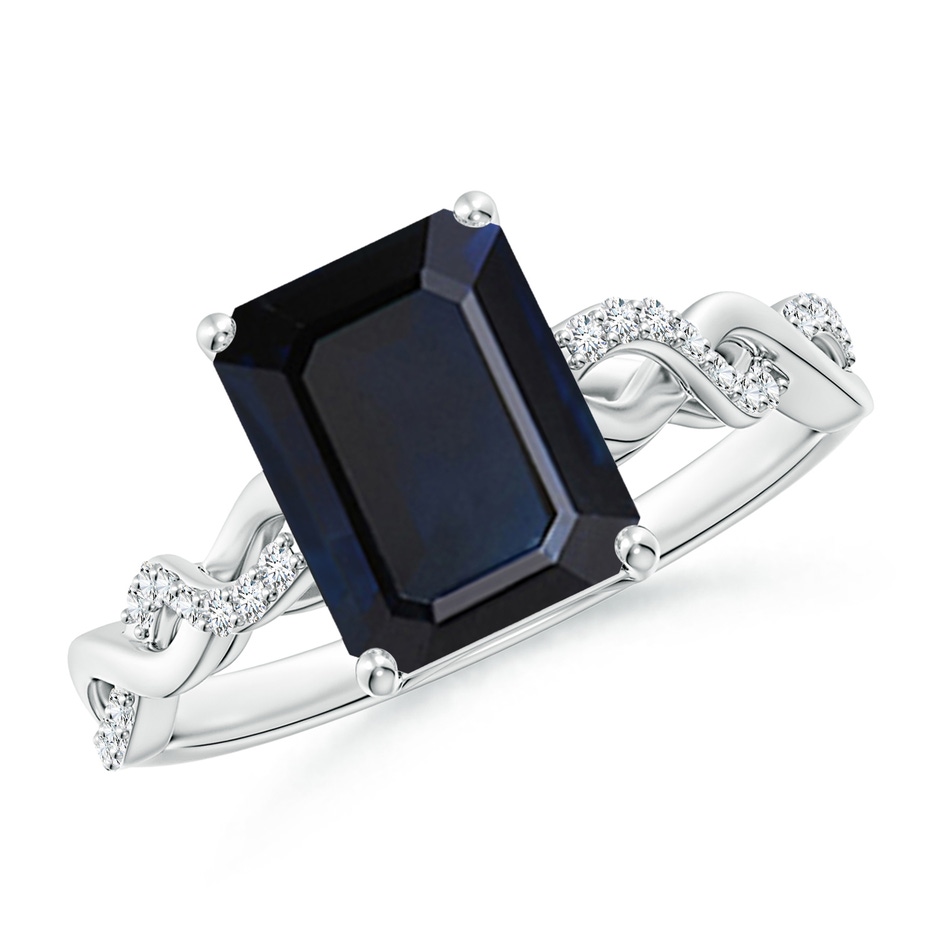 9x7mm A Emerald-Cut Solitaire Sapphire Infinity Twist Ring in White Gold 