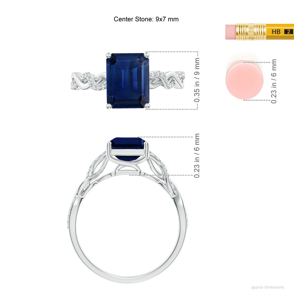 9x7mm AAA Emerald-Cut Solitaire Sapphire Infinity Twist Ring in P950 Platinum ruler