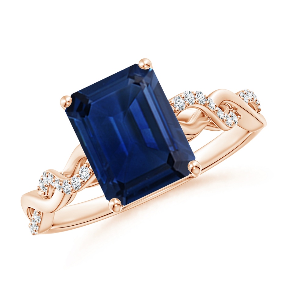 9x7mm AAA Emerald-Cut Solitaire Sapphire Infinity Twist Ring in Rose Gold 