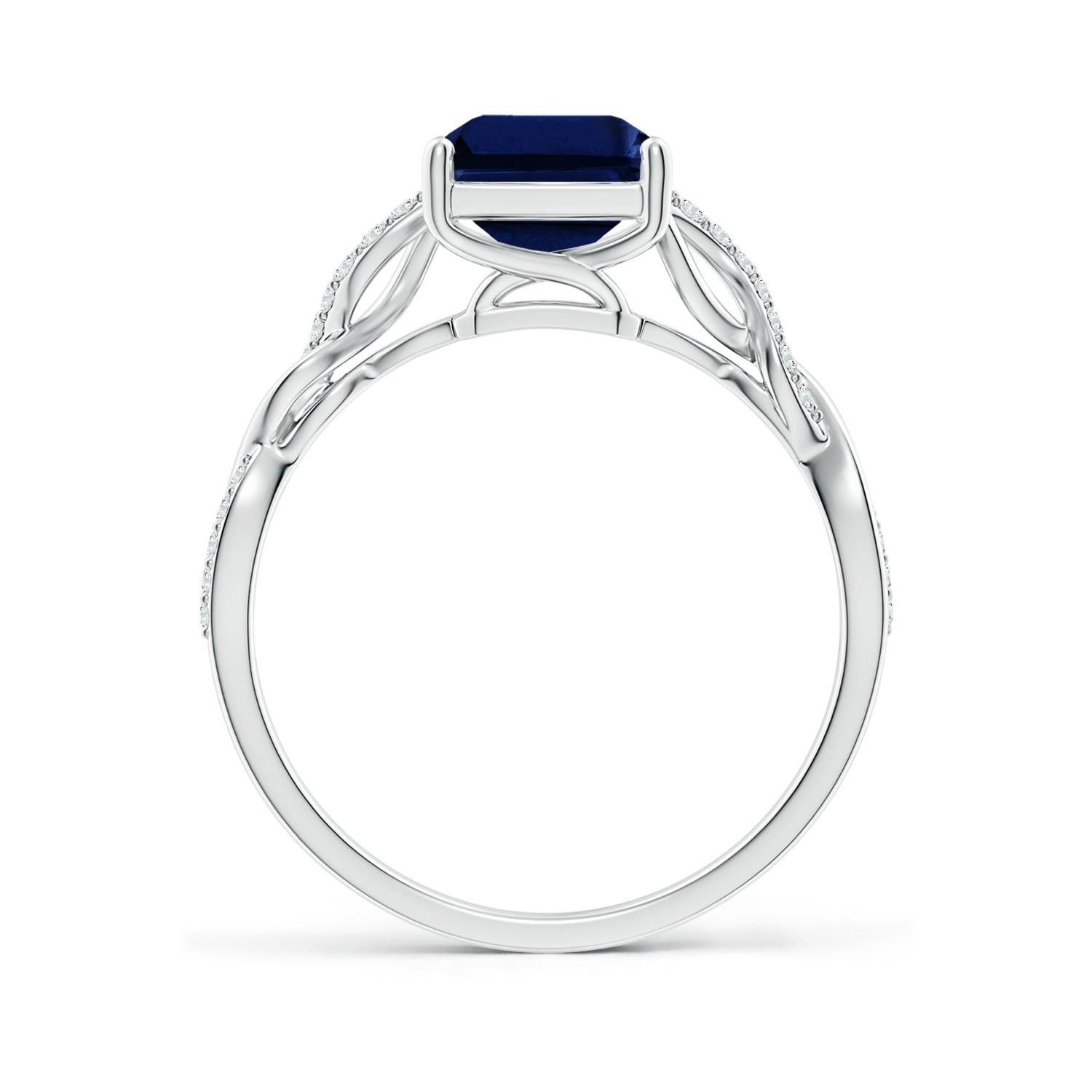 9x7mm AAA Emerald-Cut Solitaire Sapphire Infinity Twist Ring in White Gold