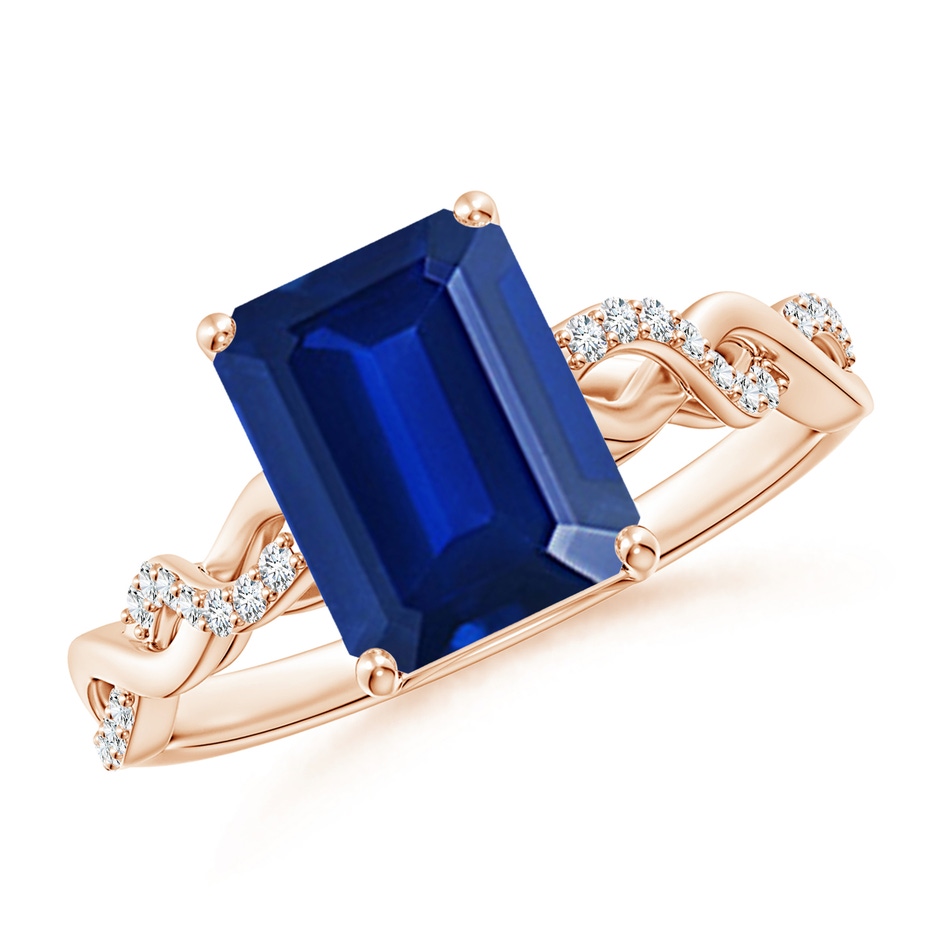 9x7mm AAAA Emerald-Cut Solitaire Sapphire Infinity Twist Ring in Rose Gold 