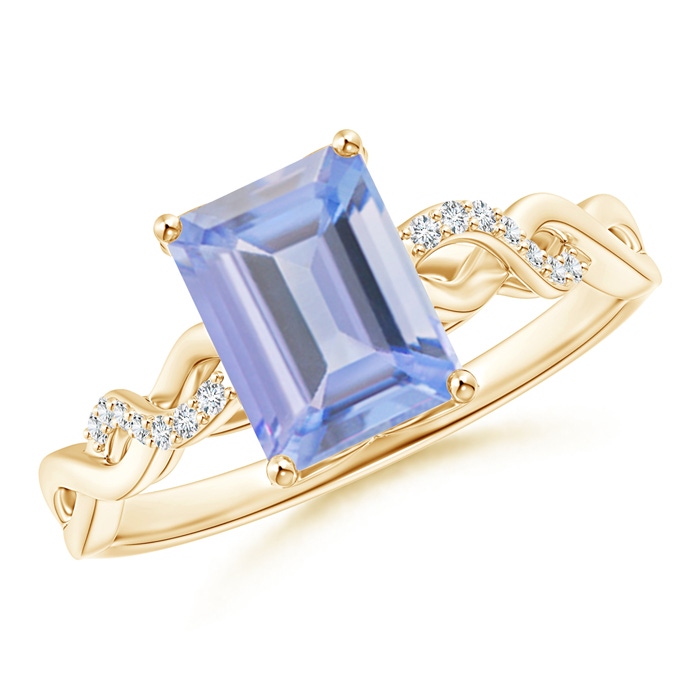 8x6mm A Emerald-Cut Solitaire Tanzanite Infinity Twist Ring in 10K Yellow Gold 