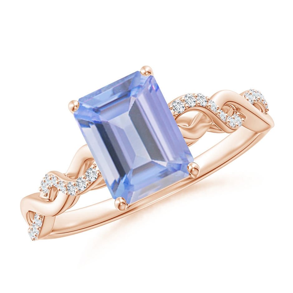 8x6mm A Emerald-Cut Solitaire Tanzanite Infinity Twist Ring in Rose Gold 