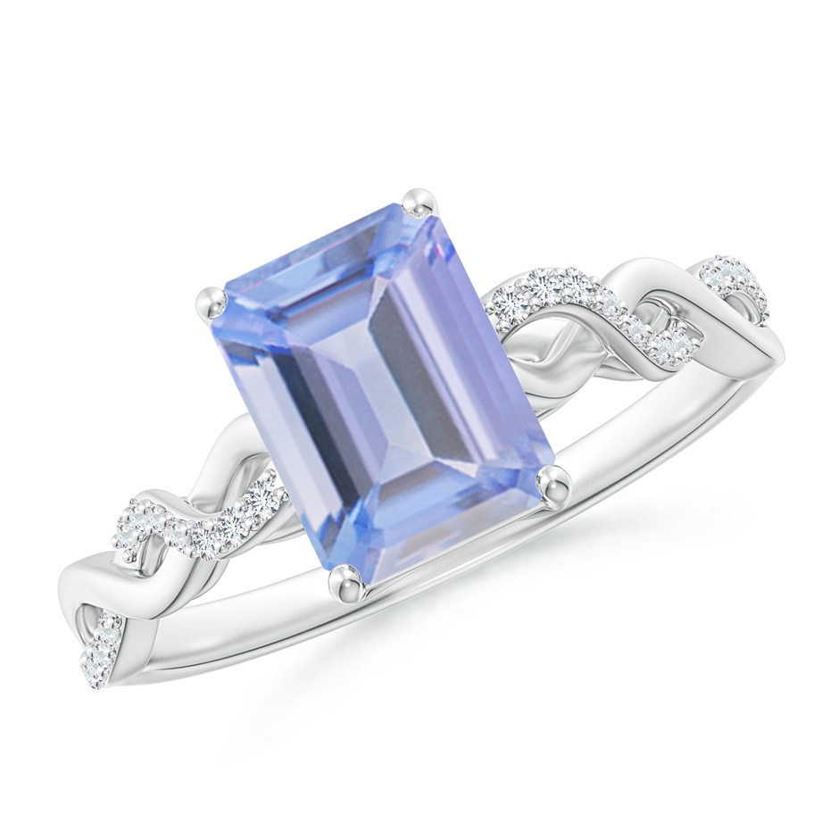 8x6mm A Emerald-Cut Solitaire Tanzanite Infinity Twist Ring in White Gold 