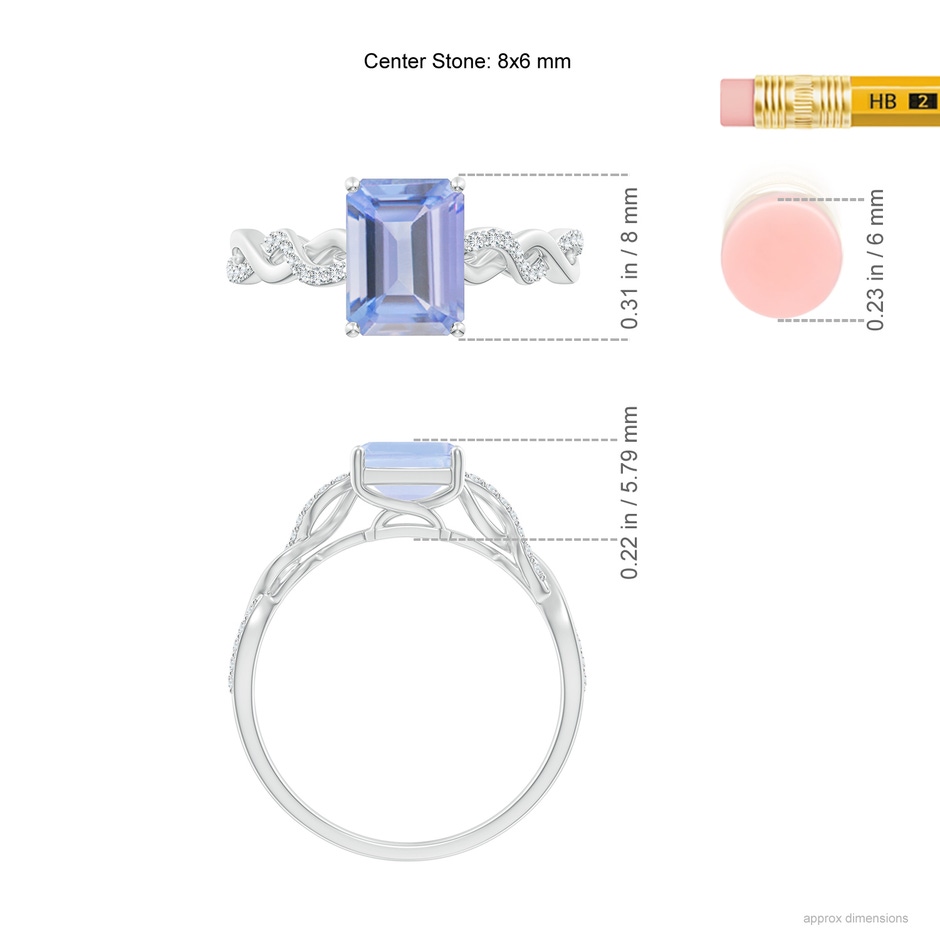 8x6mm A Emerald-Cut Solitaire Tanzanite Infinity Twist Ring in White Gold ruler