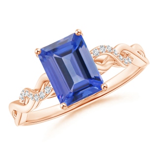 8x6mm AA Emerald-Cut Solitaire Tanzanite Infinity Twist Ring in 9K Rose Gold