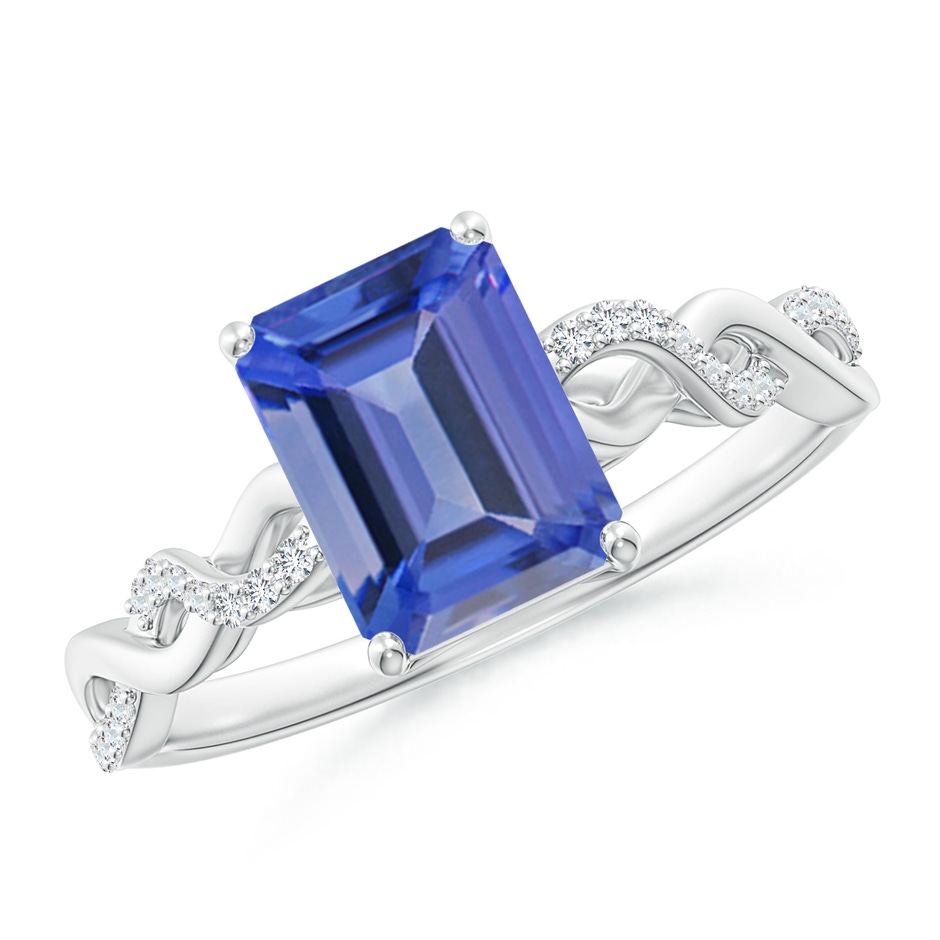 8x6mm AA Emerald-Cut Solitaire Tanzanite Infinity Twist Ring in White Gold 