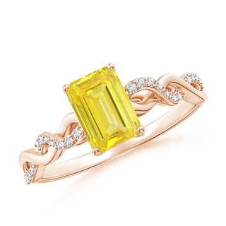 7x5mm AAAA Emerald-Cut Solitaire Fancy Intense Yellow Diamond Infinity Twist Ring in Rose Gold