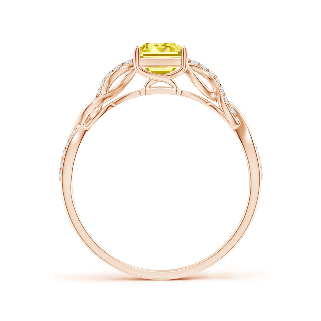 7x5mm AAAA Emerald-Cut Solitaire Fancy Intense Yellow Diamond Infinity Twist Ring in Rose Gold - side 199