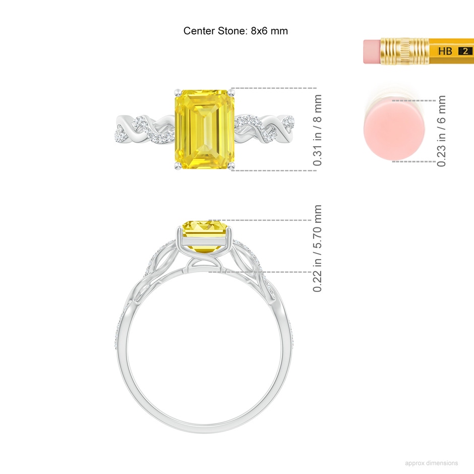 8x6mm AAAA Emerald-Cut Solitaire Fancy Intense Yellow Diamond Infinity Twist Ring in P950 Platinum ruler