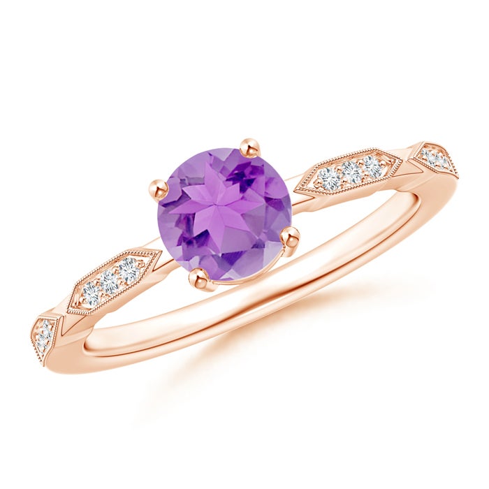 Classic Round Amethyst Solitaire Ring with Diamond Accents