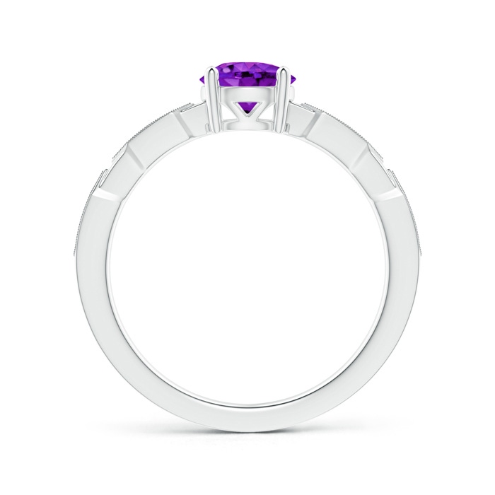 6mm AAA Classic Round Amethyst Solitaire Ring with Diamond Accents in S999 Silver product image