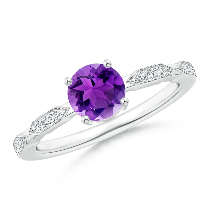 6mm AAA Classic Round Amethyst Solitaire Ring with Diamond Accents in White Gold