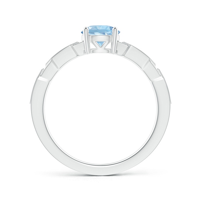 6mm AAA Classic Round Aquamarine Solitaire Ring with Diamond Accents in White Gold Product Image