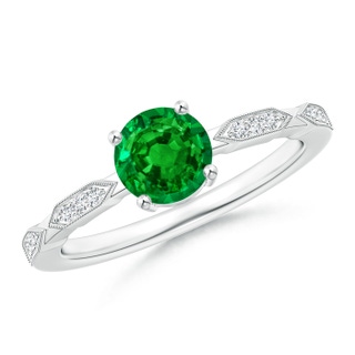 6mm AAAA Classic Round Emerald Solitaire Ring with Diamond Accents in White Gold