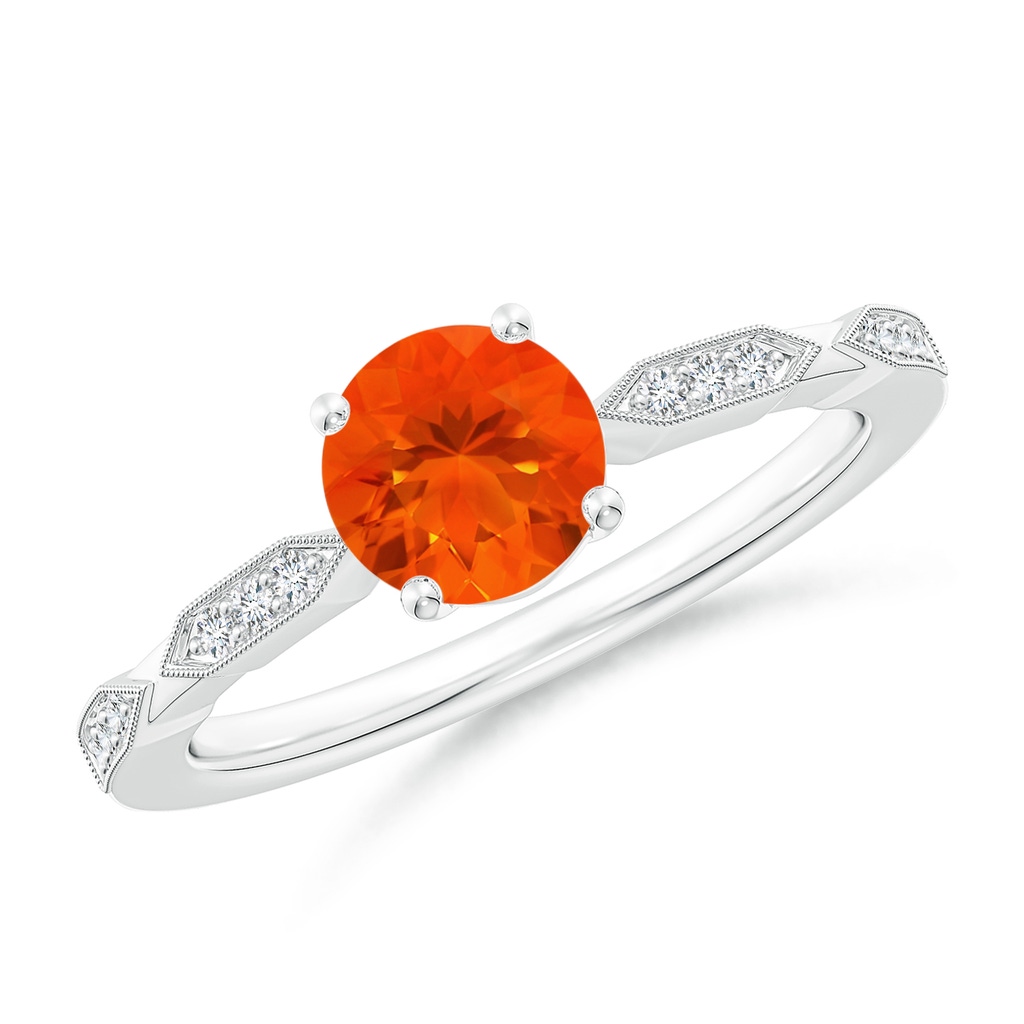 6mm AAA Classic Round Fire Opal Solitaire Ring with Diamond Accents in White Gold 