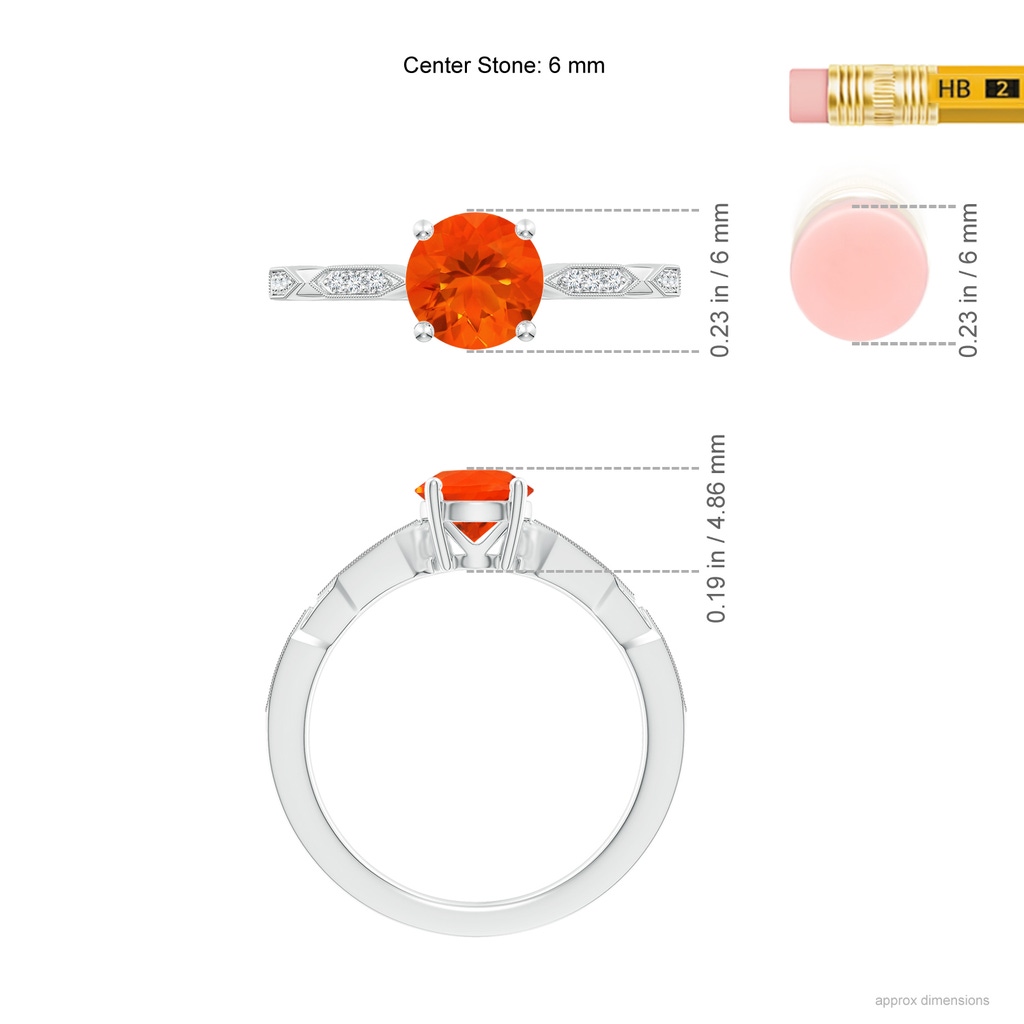 6mm AAA Classic Round Fire Opal Solitaire Ring with Diamond Accents in White Gold Ruler