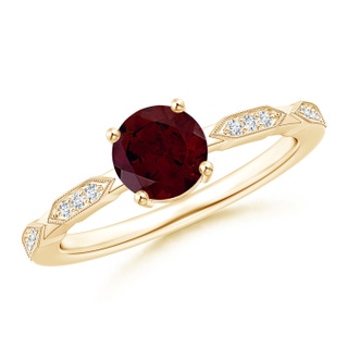 6mm A Classic Round Garnet Solitaire Ring with Diamond Accents in 9K Yellow Gold