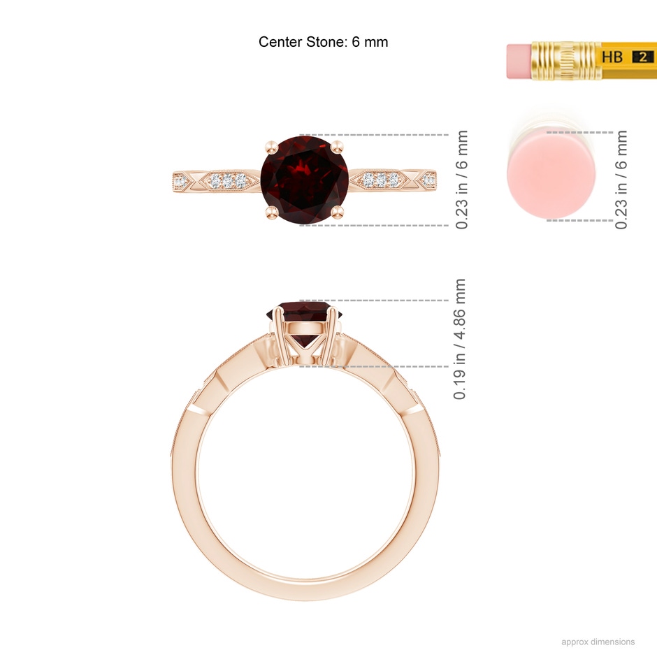 6mm A Classic Round Garnet Solitaire Ring with Diamond Accents in Rose Gold product image