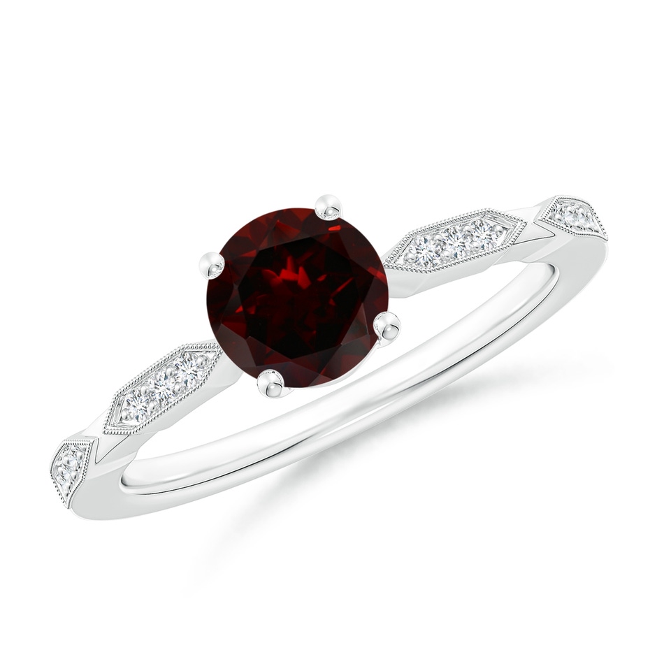 6mm A Classic Round Garnet Solitaire Ring with Diamond Accents in White Gold 