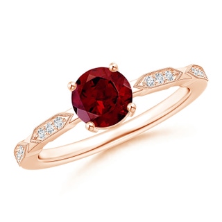 6mm AAA Classic Round Garnet Solitaire Ring with Diamond Accents in 10K Rose Gold