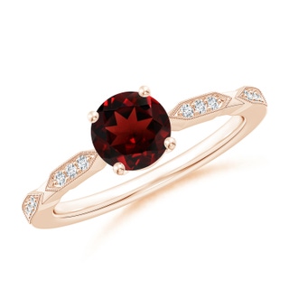 6mm AAA Classic Round Garnet Solitaire Ring with Diamond Accents in Rose Gold