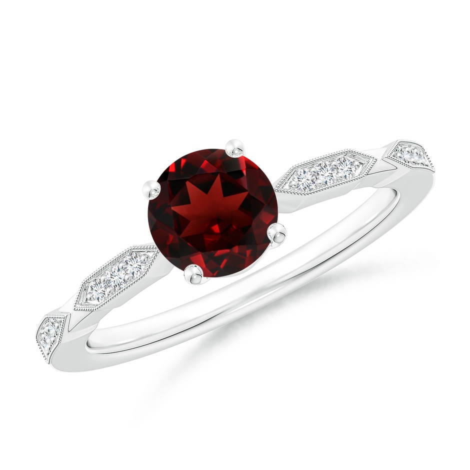 6mm AAA Classic Round Garnet Solitaire Ring with Diamond Accents in White Gold 