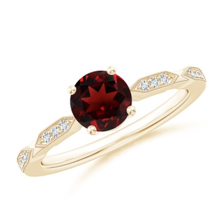 6mm AAA Classic Round Garnet Solitaire Ring with Diamond Accents in Yellow Gold