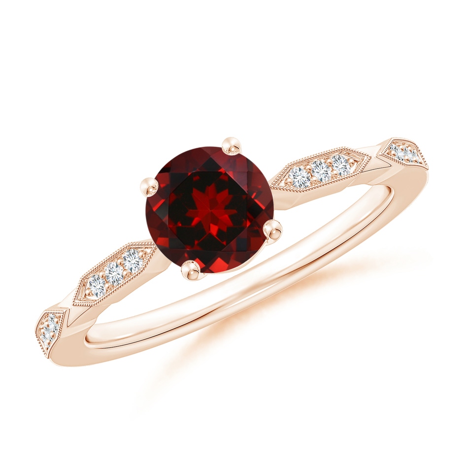 6mm AAAA Classic Round Garnet Solitaire Ring with Diamond Accents in Rose Gold 