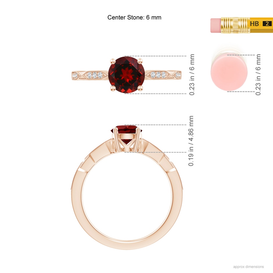6mm AAAA Classic Round Garnet Solitaire Ring with Diamond Accents in Rose Gold product image